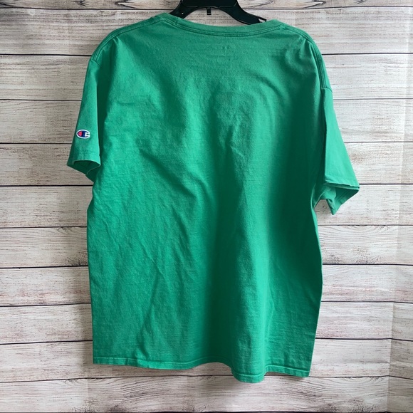Champion Logo lettering T-Shirt Men’s X-Large Green Crew Neck Tee shirt sleeve - Picture 7 of 11